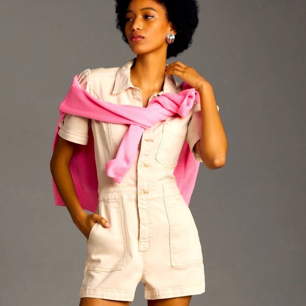 ANTHROPOLOGIE The Kit Utility Romper By PILCRO Size 10